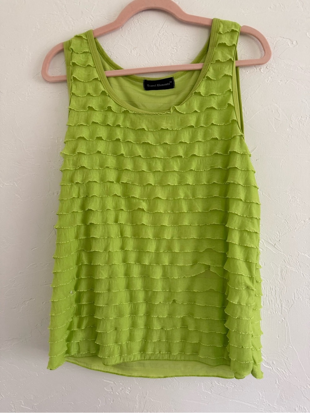 Travel Elements Lime Green Ruffled Tiered Tank Top Medium